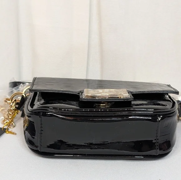 Bebe Alexander Black Patent Shiny Crossbody Bag NWT - Picture 6 of 9